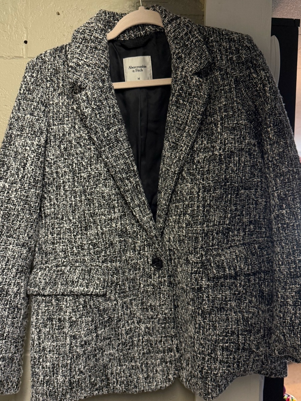 Abercrombie & Fitch Black & White Tweed Single-Button Blazer